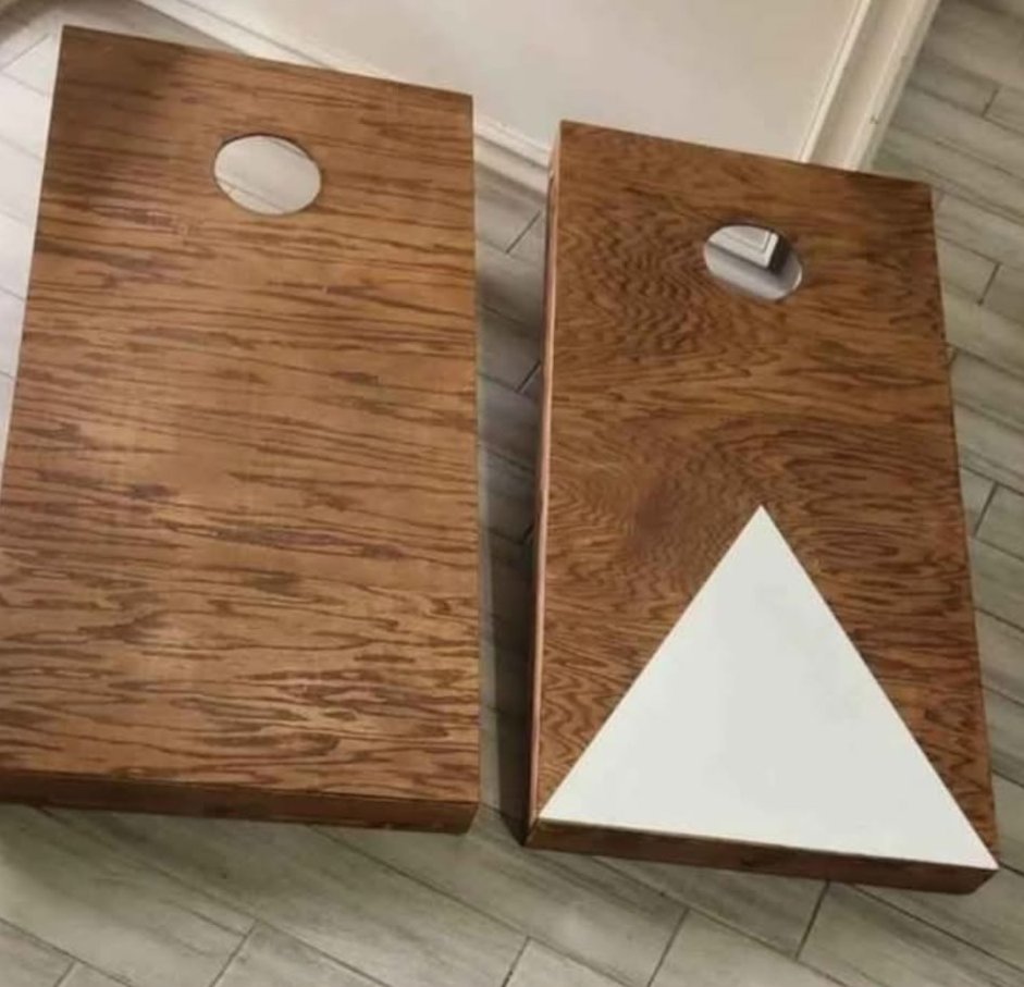 Cornhole Boards — Stained set with a two-tone triangle design.